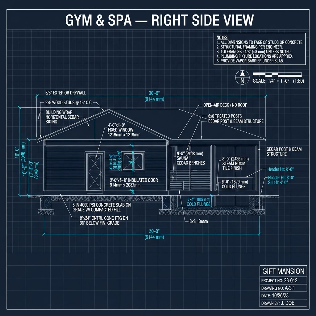 Gym & Spa — Right Side View