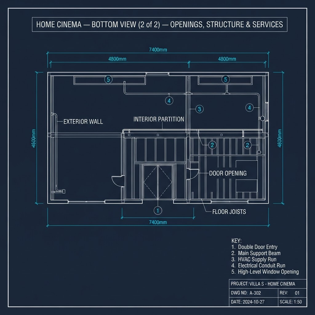 Home Cinema — Bottom View (2 of 2) — Openings, Structure & Services