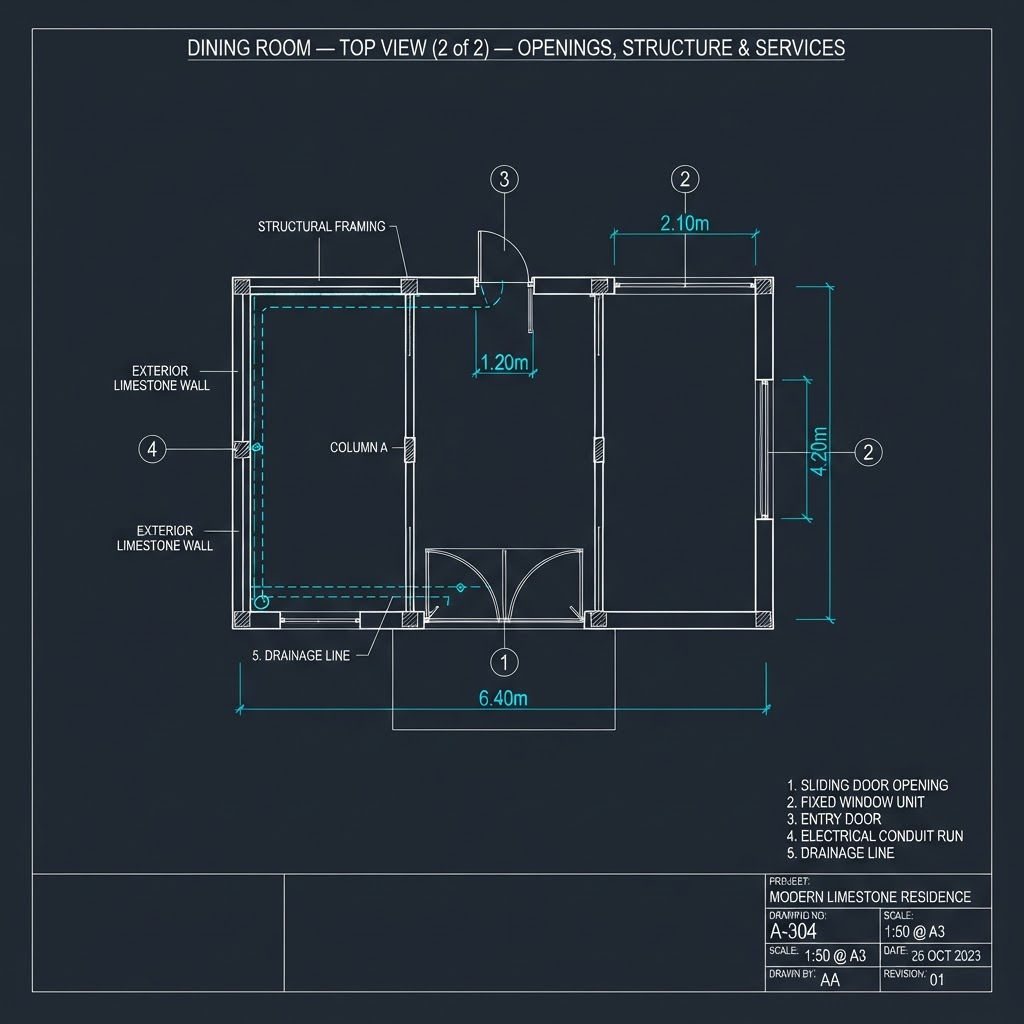 Dining Room — Top View (2 of 2) — Openings, Structure & Services