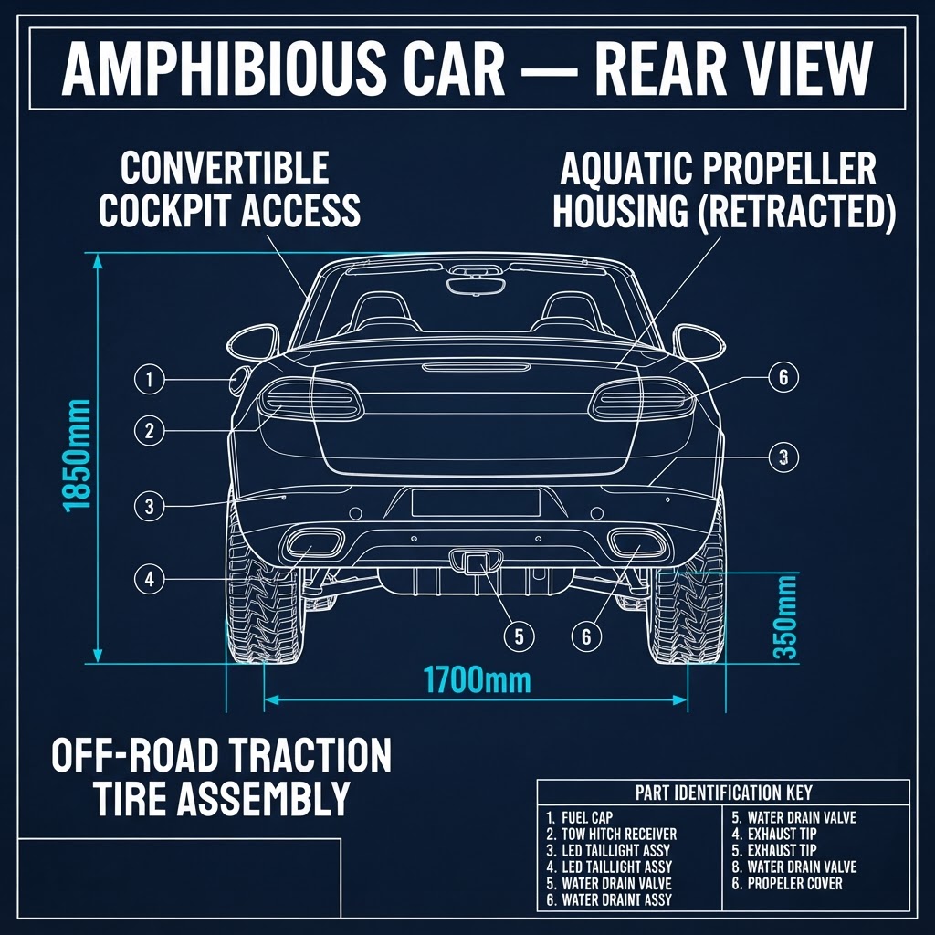 Amphibious Car — Rear View