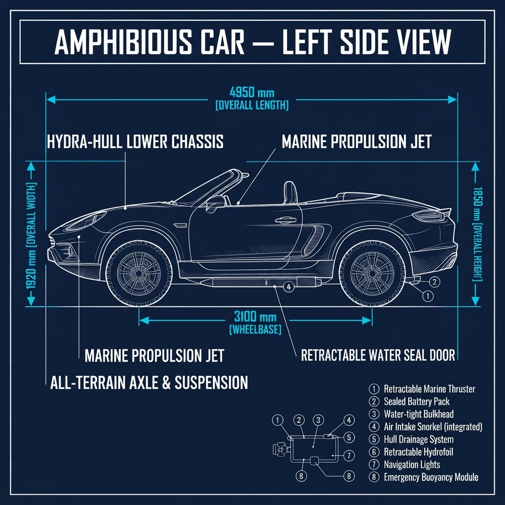 Amphibious Car — Left Side View
