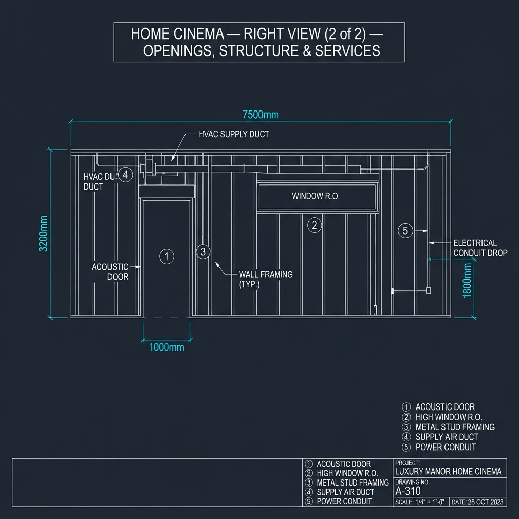 Home Cinema — Right Side View (2 of 2) — Openings, Structure & Services