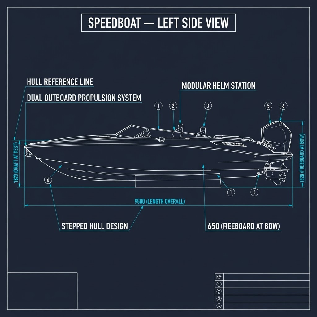 Speedboat — Left Side View