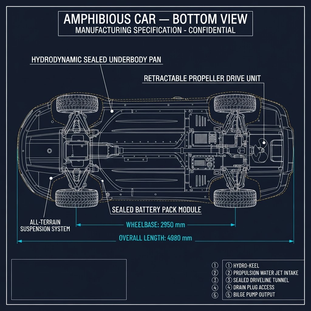 Amphibious Car — Bottom View