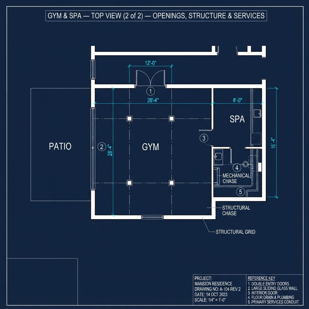 Gym & Spa — Top View (2 of 2) — Openings, Structure & Services
