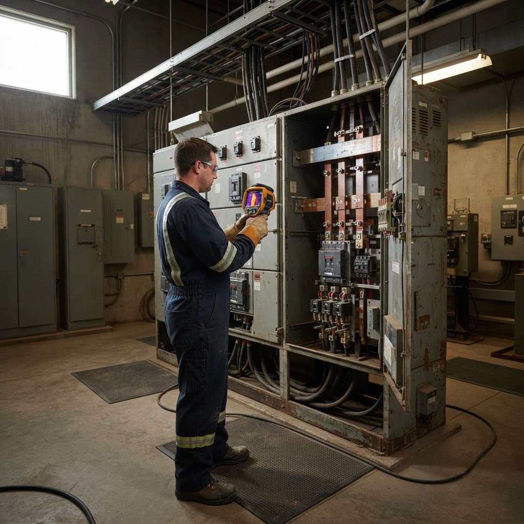 Illustration af termografisk inspektion i et industrielt tavlerum
