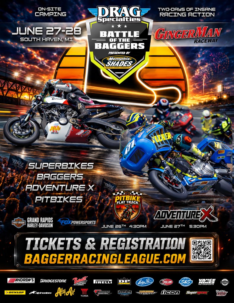 Bagger Racing League Heads to GingerMan Raceway for a Weekend of High-Speed Action June 27-28