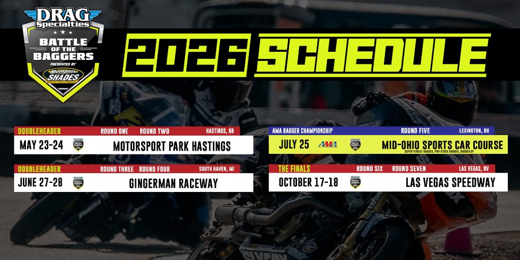 Drag Specialties Bagger Racing League Announces 2026 Battle of the Baggers Schedule Presented by Memphis Shades
