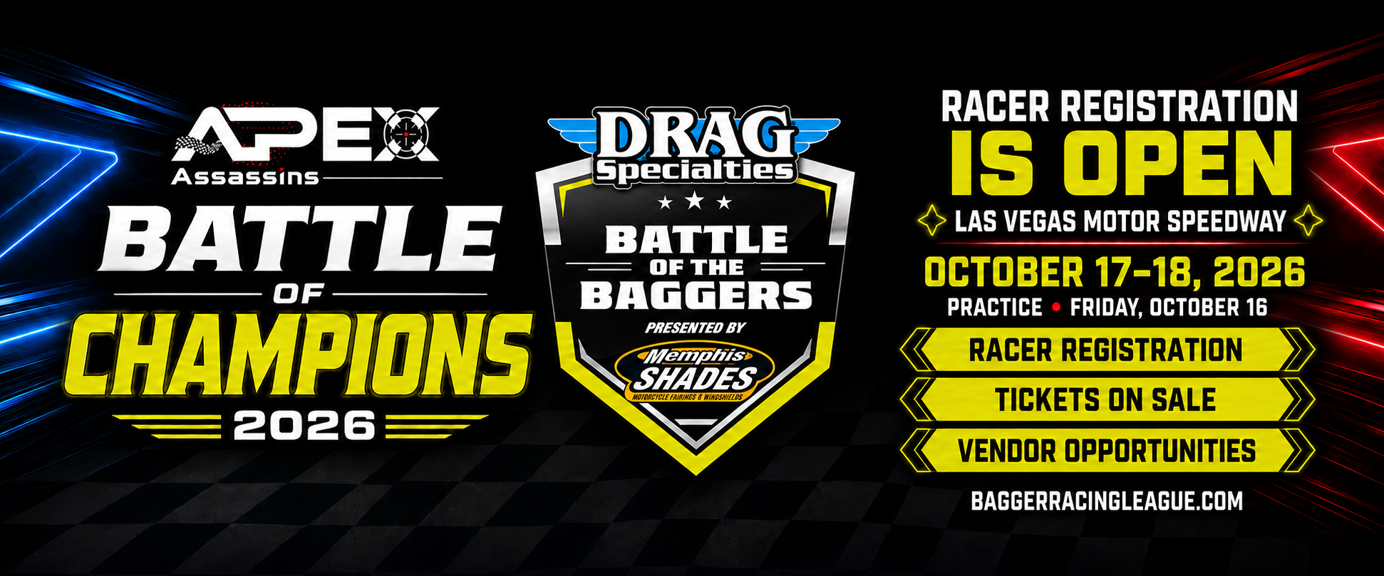 Bagger Racing League Opens Racer Registration, Ticket Sales and Vendor Opportunities for the 2026 Battle of Champions in Las Vegas