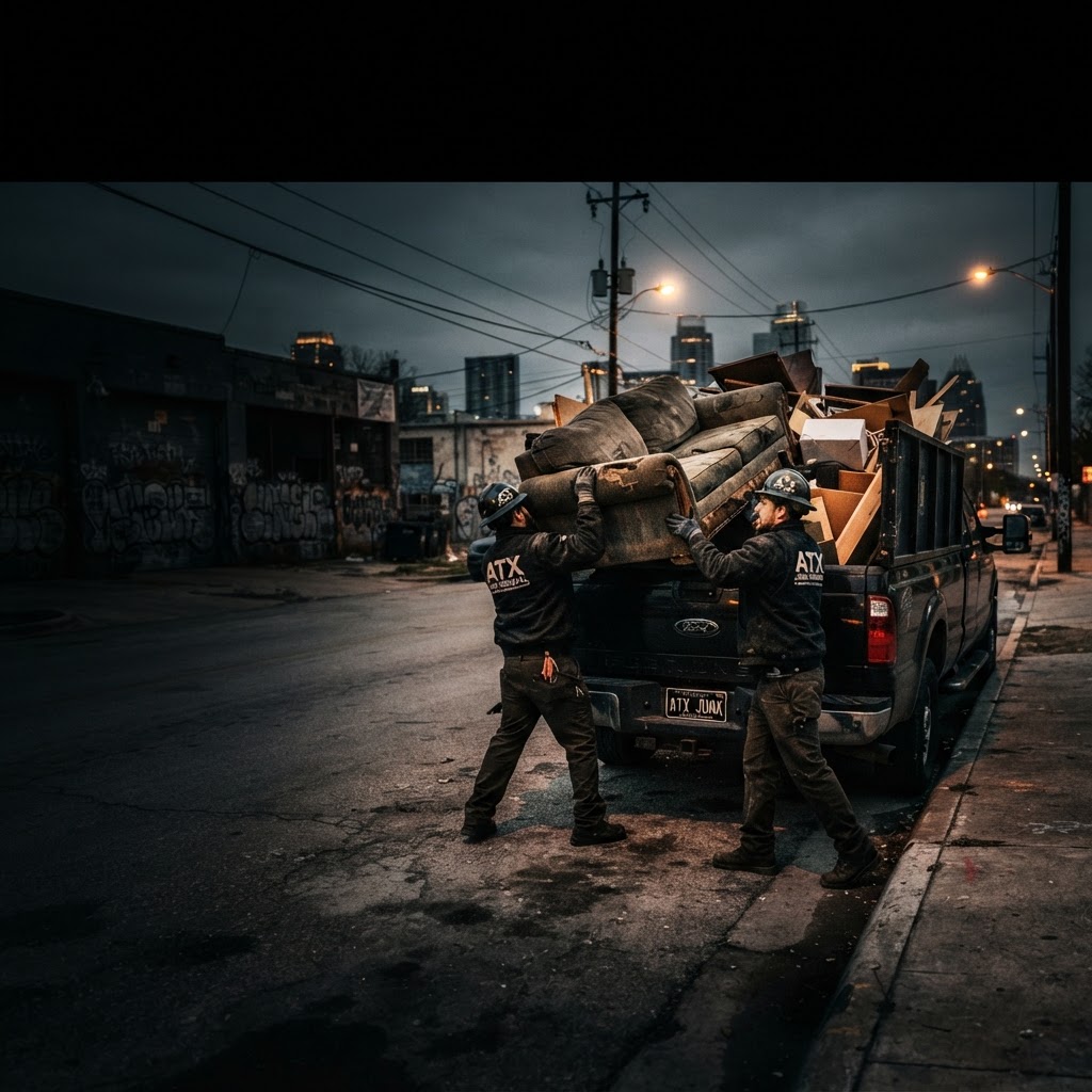 Ruben's Reliable Junk Removal Service crew hauling junk in Austin, Texas