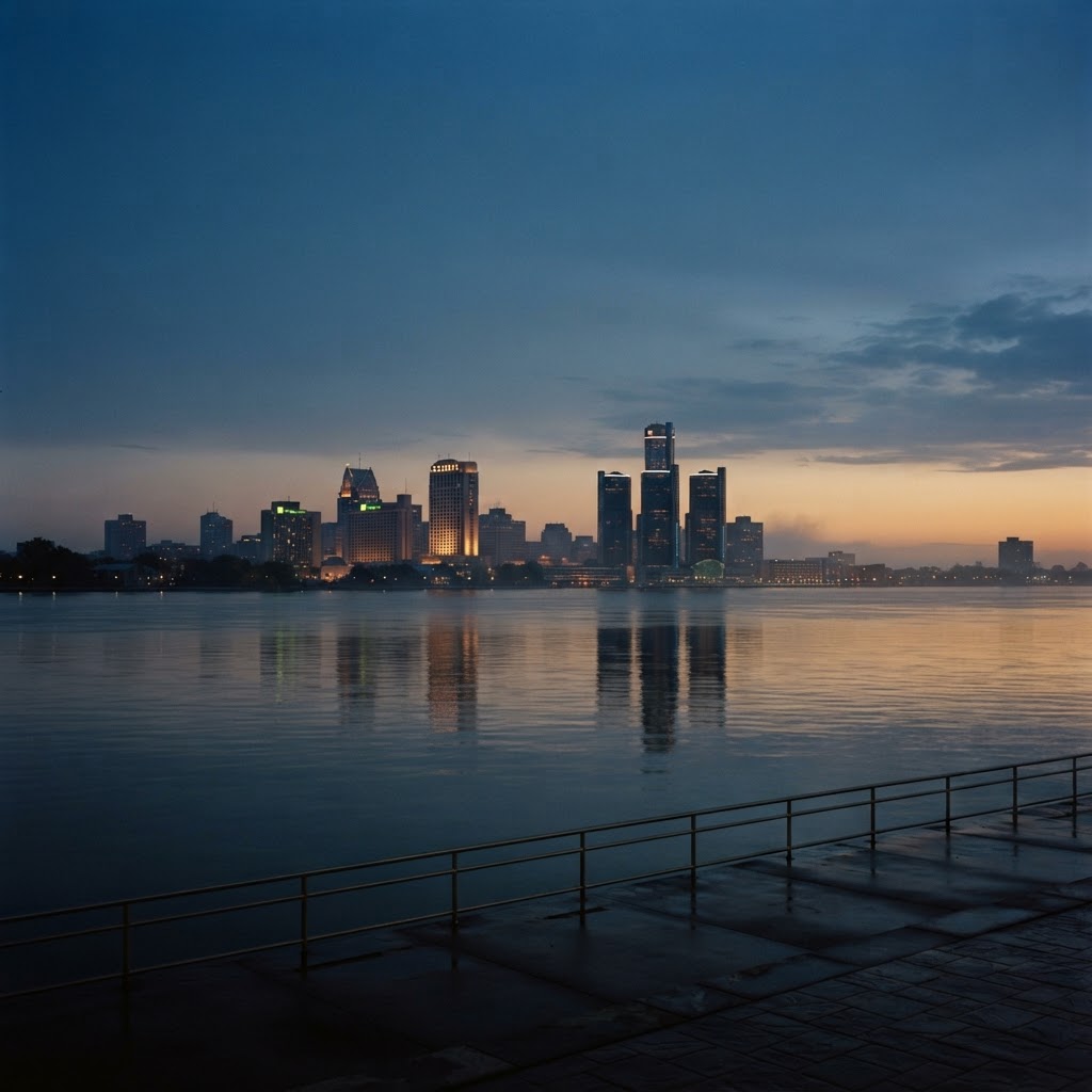 City skyline at dusk