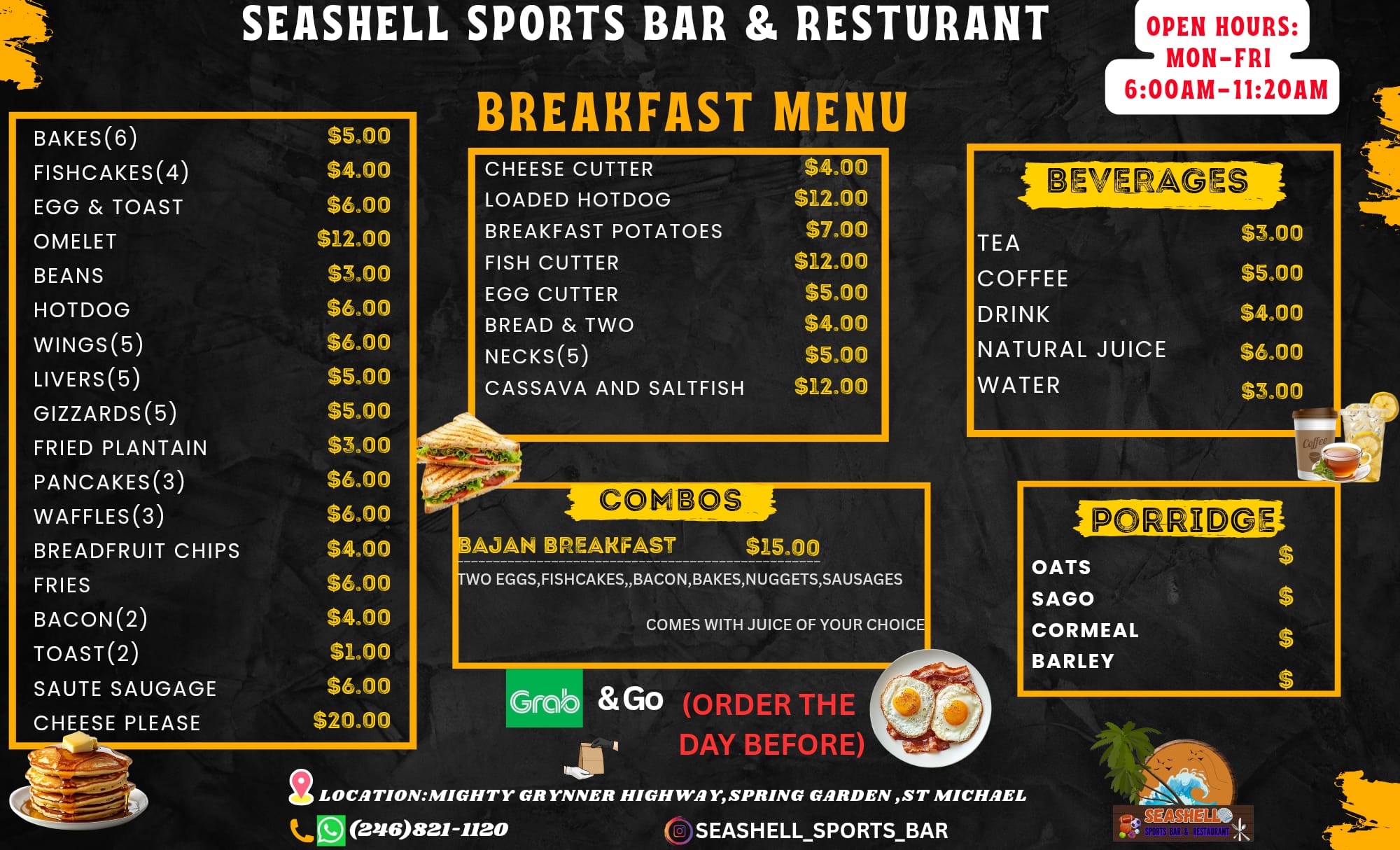 Seashell Sports Bar & Restaurant menu