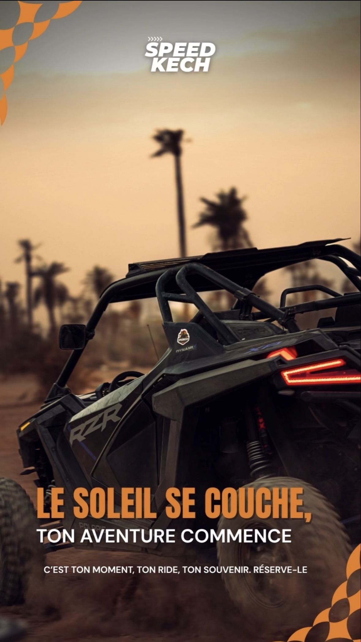 Buggy Polaris RZR profil coucher de soleil Marrakech