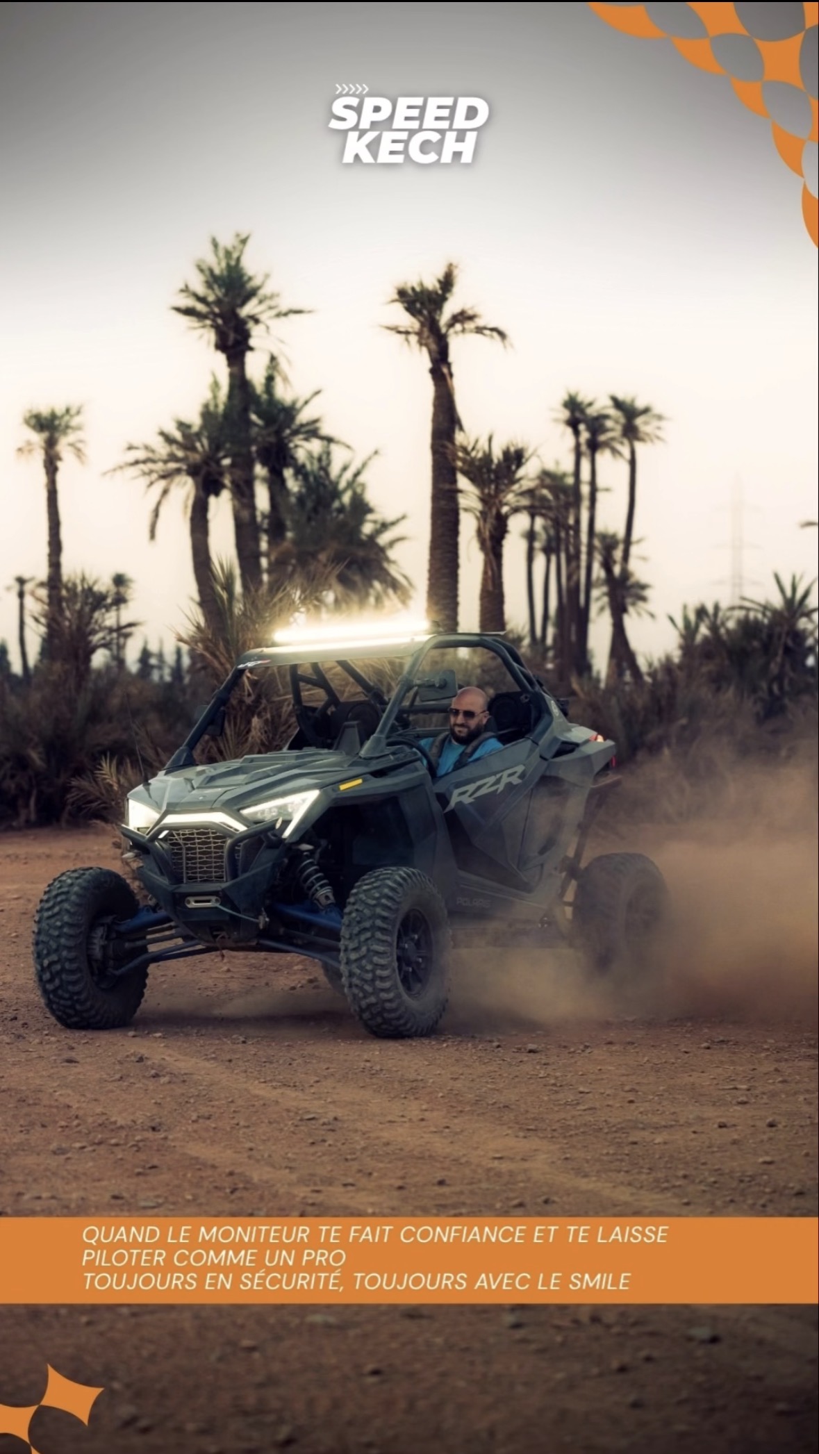 Pilotage buggy Polaris RZR en action Palmeraie Marrakech
