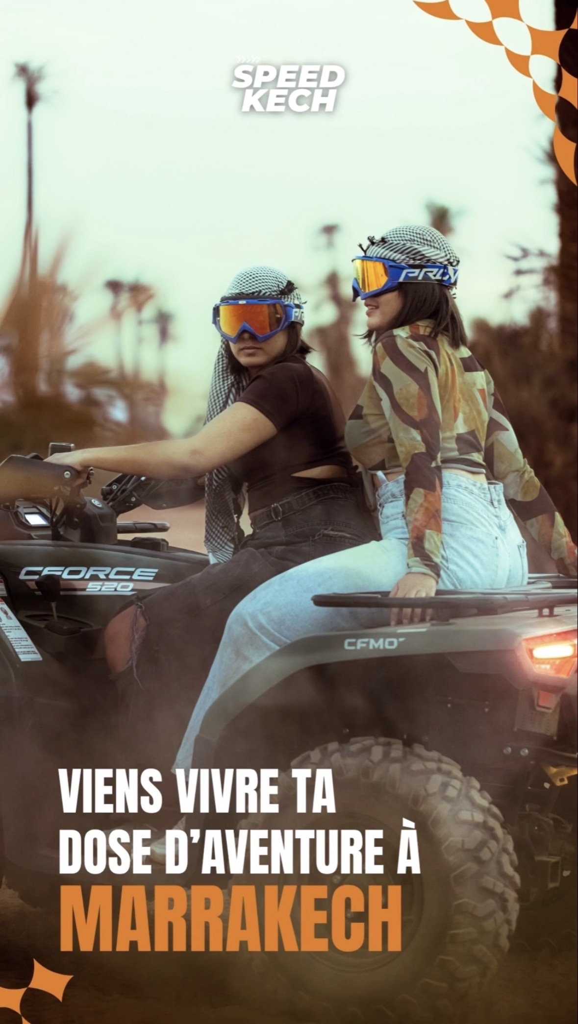Quad CFMOTO Palmeraie Marrakech coucher de soleil