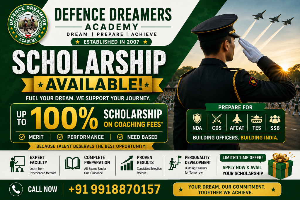 Defence Dreamers Academy Scholarship — Up to 100% Scholarship on Coaching Fees