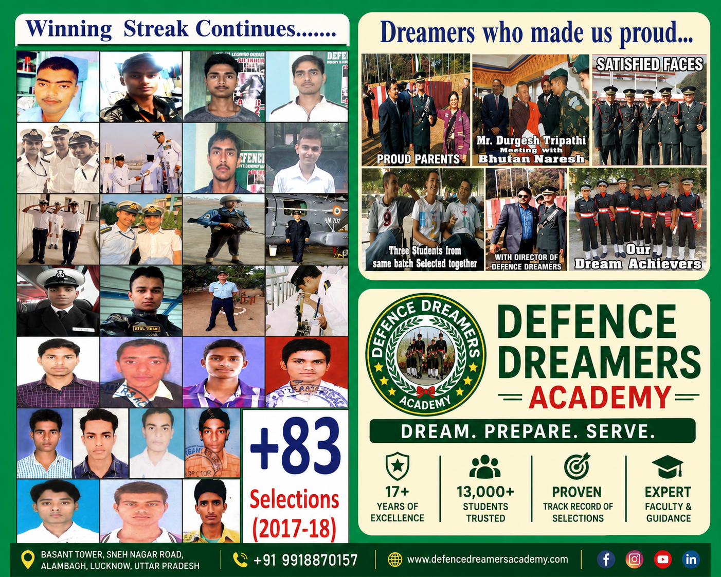 Defence Dreamers Academy winning streak with selections, proud parents and defence officers — defence exam outcomes