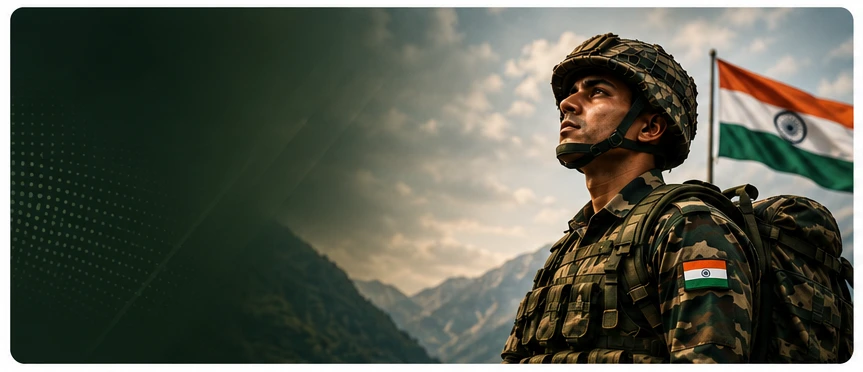 Indian Soldier in uniform representing Defence Dreamers Academy