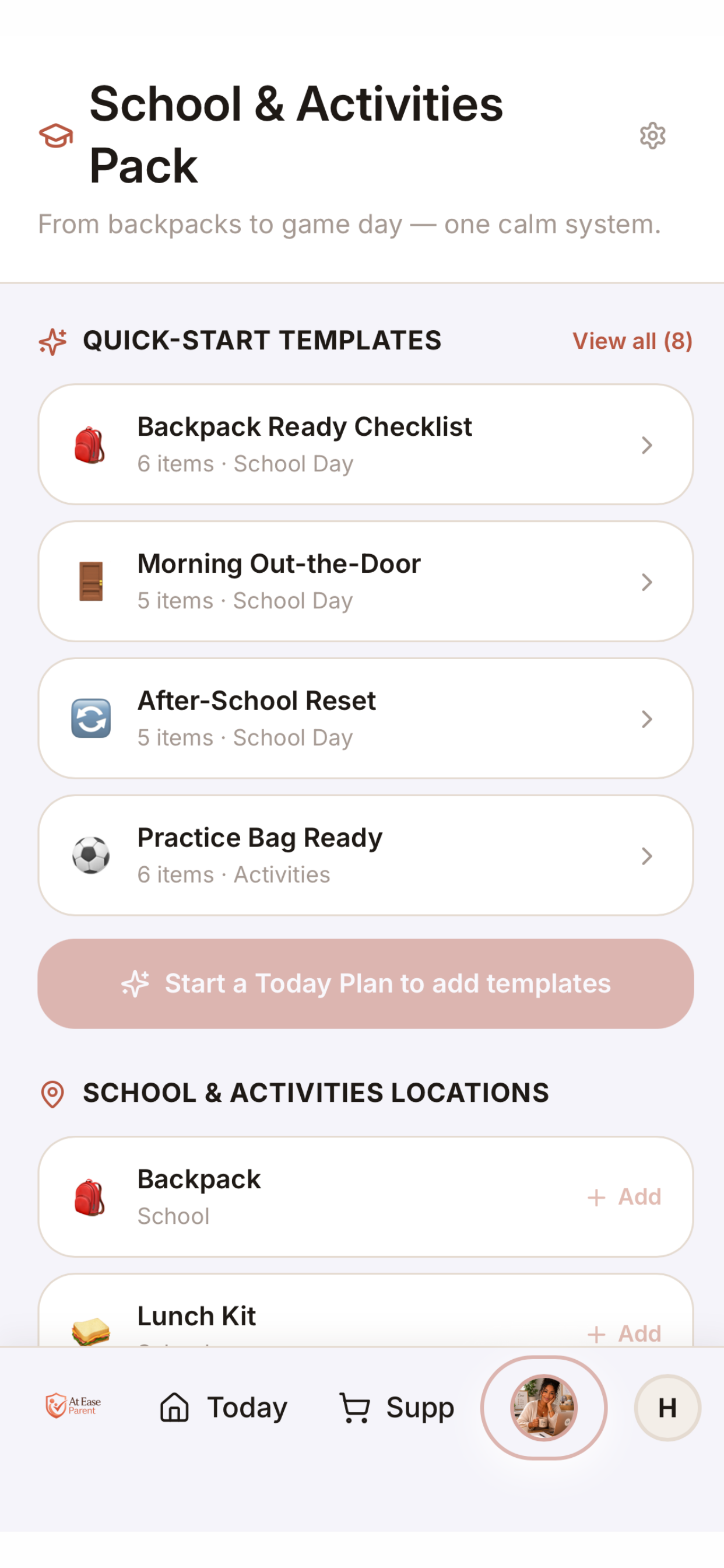 At Ease Parent — School & Activities Pack