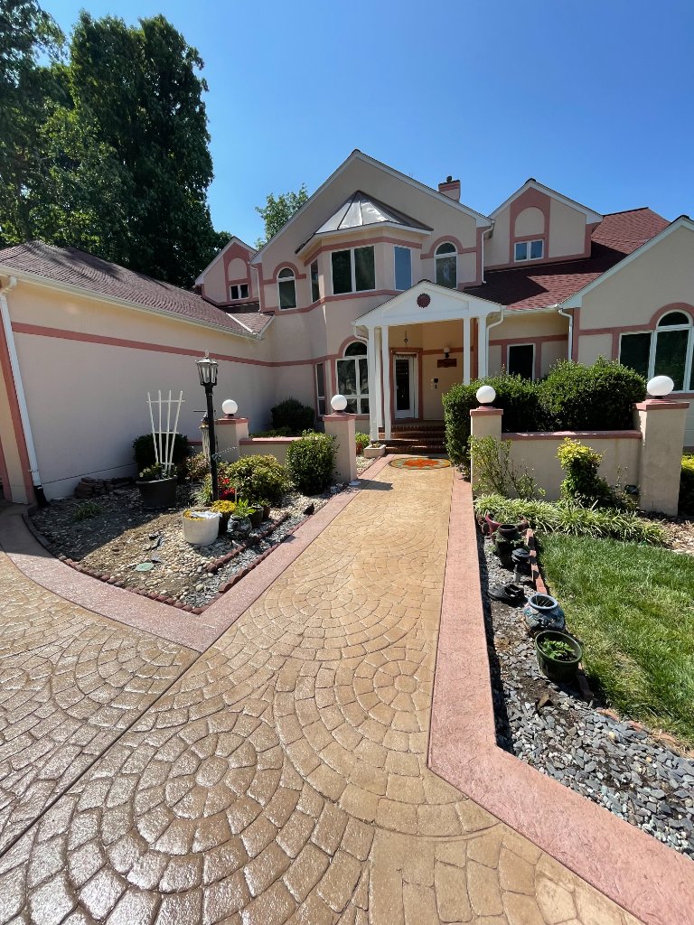 Stamped concrete front entrance walkway