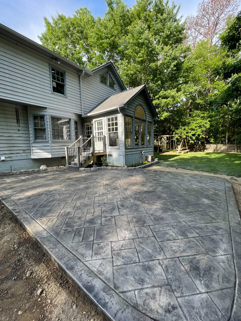 Stamped concrete backyard patio