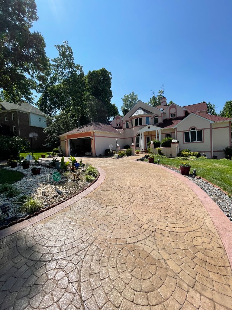 Stamped concrete circular driveway