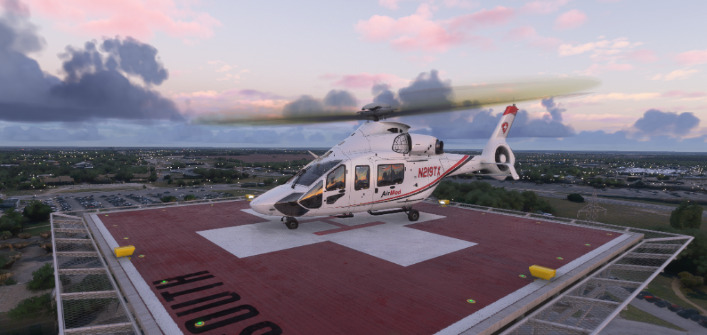 vAirMed helicopter on rooftop helipad during recent transport mission