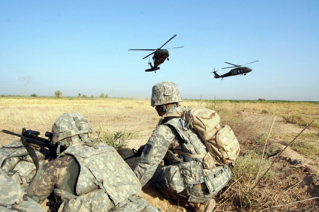 Scouts with Black Hawk helicopters in Iraq