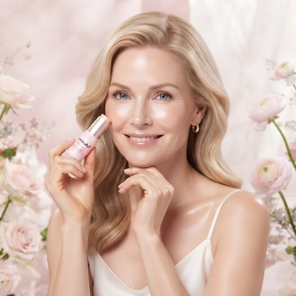 Model holding PDRN Pink Collagen Volume Multi Balm