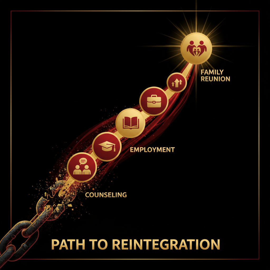 The journey from incarceration to healing, education, employment, and family reunion