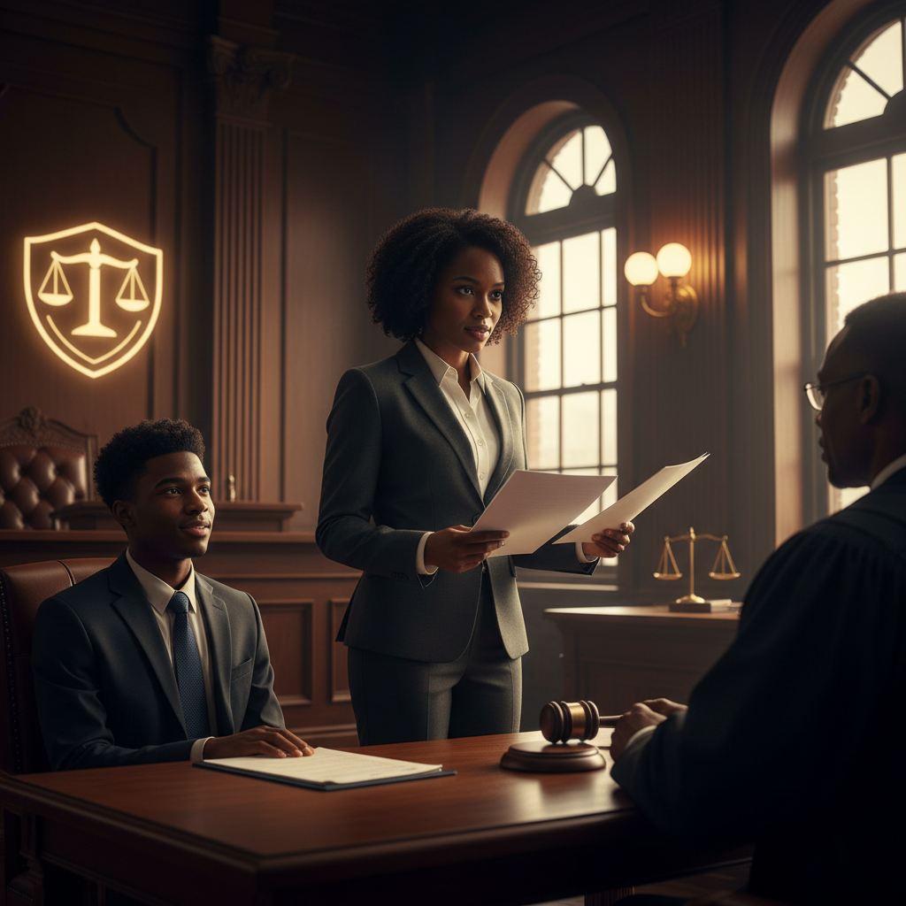 Attorney providing legal representation in court for a client