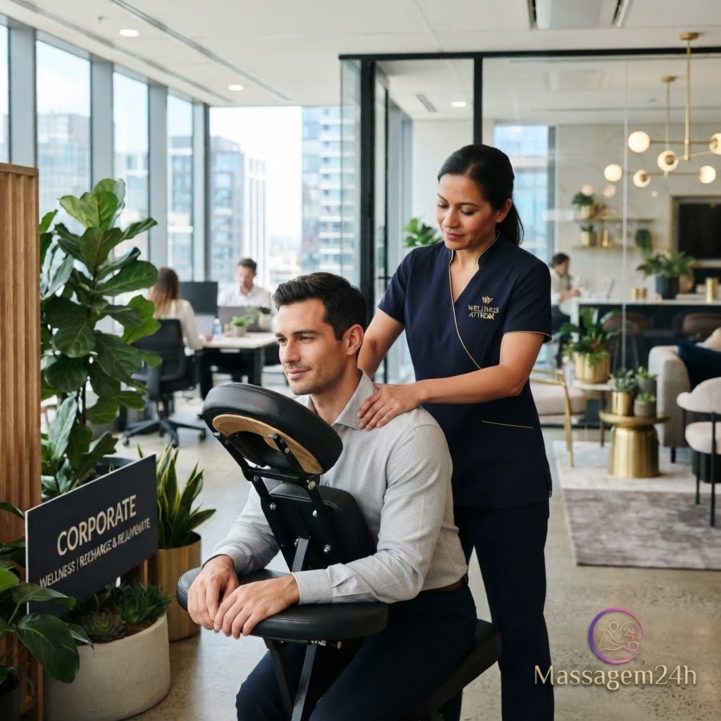 Funcionário recebendo massagem no escritório