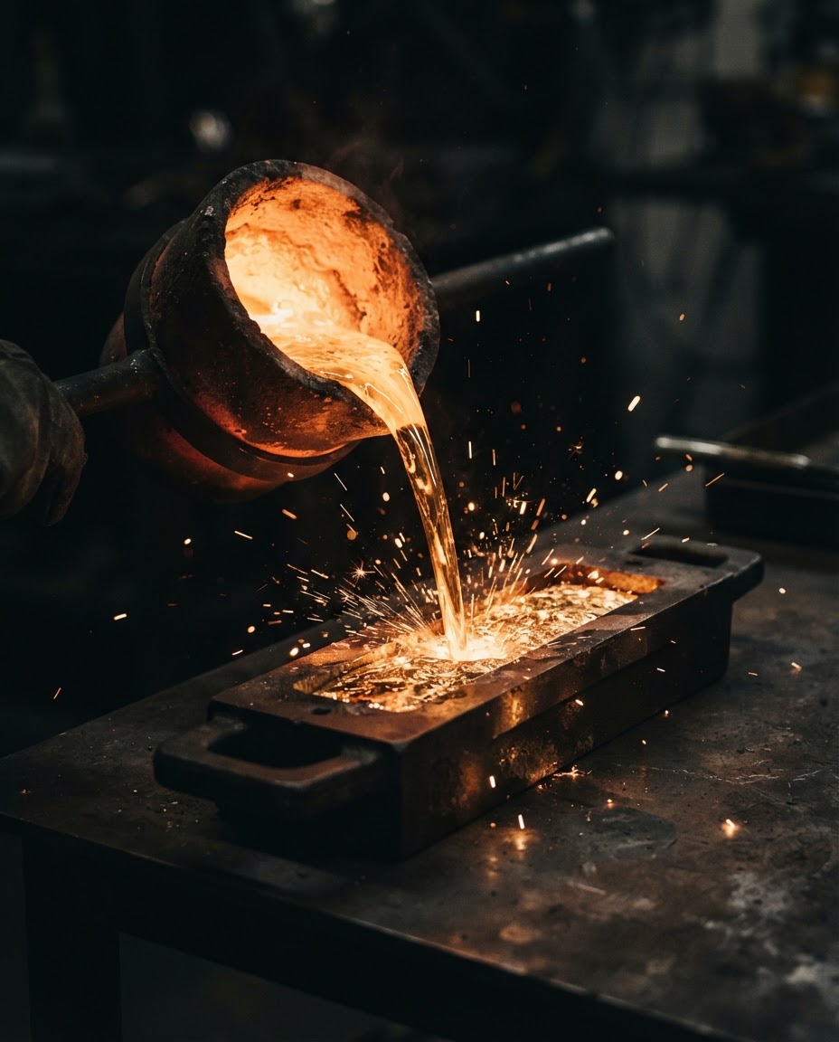 Molten gold being poured