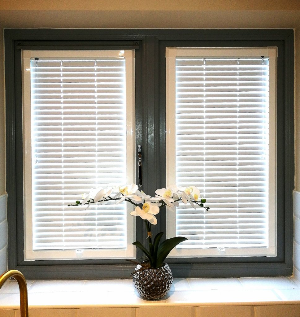 White Perfect Fit Venetian Blinds — Double Window
