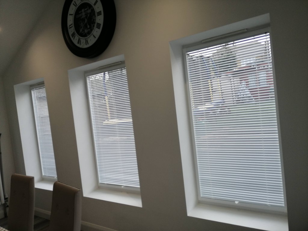 Silver Venetian Blinds — Triple Window
