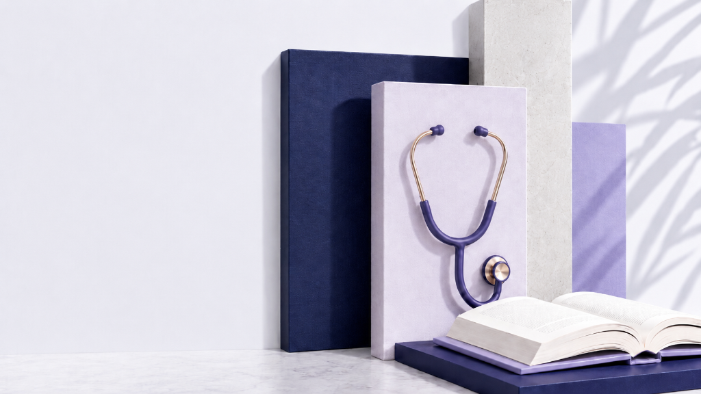 Nursing exam preparation — stethoscope and study books