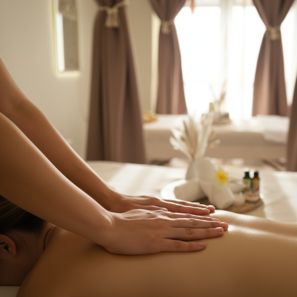Traditional Thai massage session in Luxembourg with guided stretching
