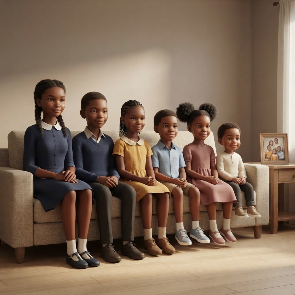Sample illustration: All six grandchildren on one sofa