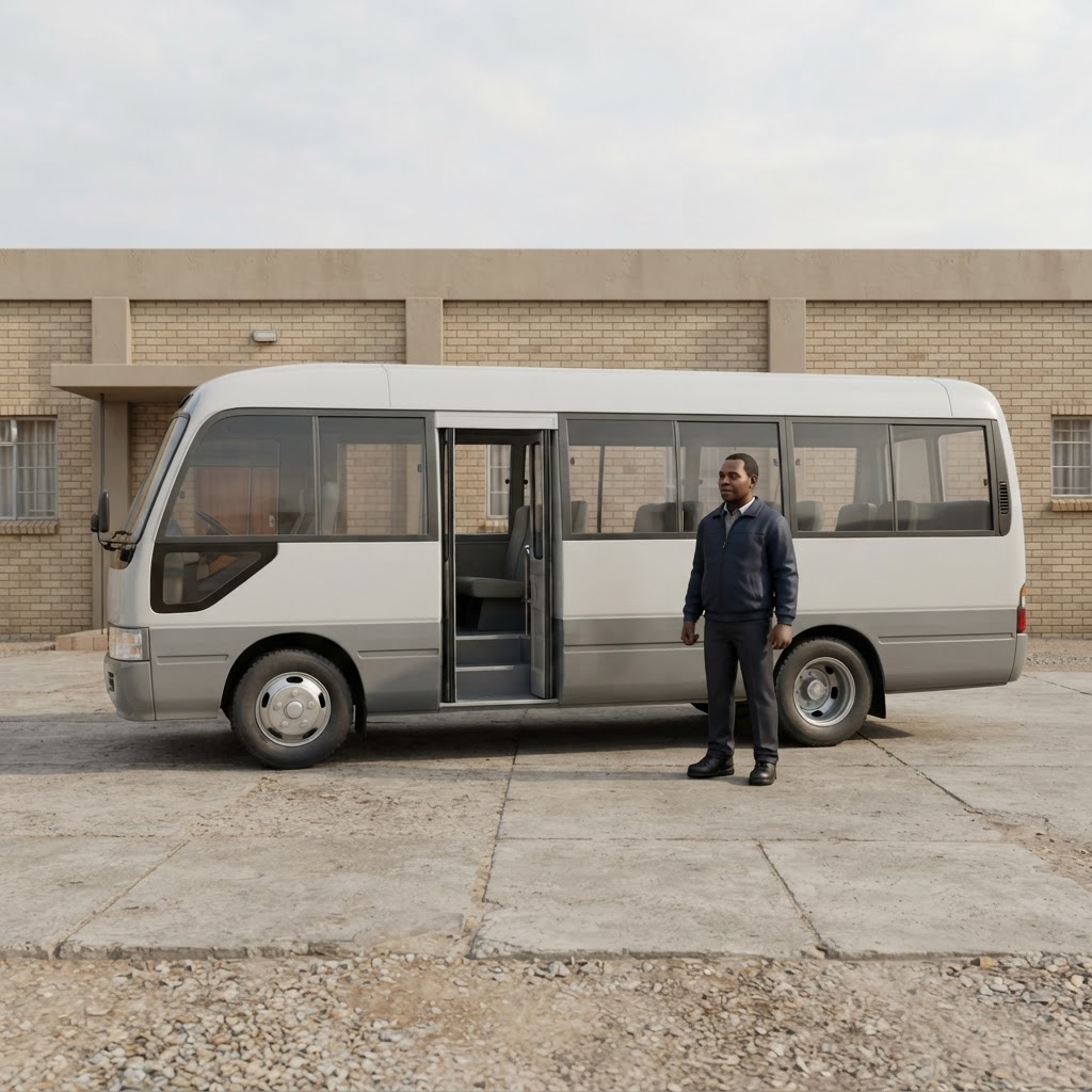 Sample illustration: The bus a neighbour arranged to take everyone to the cemetery