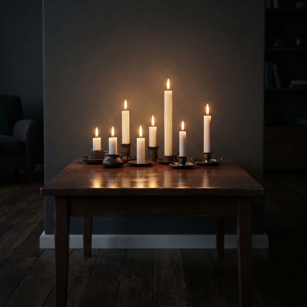 Sample illustration: Candles lit for her at home on the night of the vigil