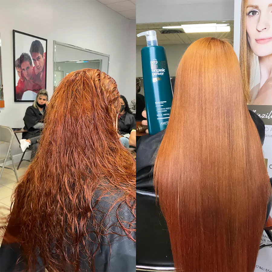 Antes y después cabello cobrizo