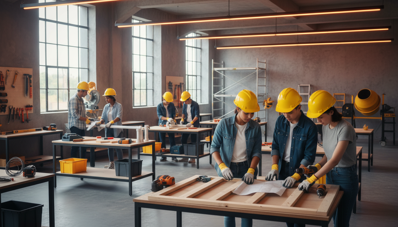 Vocational training workshop with students