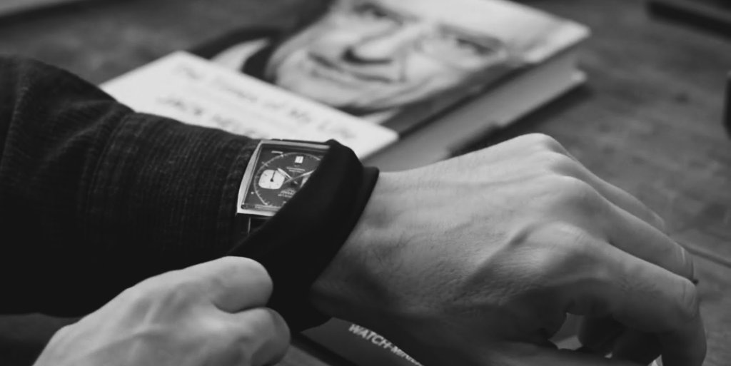 WATCH-MINDER™ merino wool watch protection band worn over a chronograph