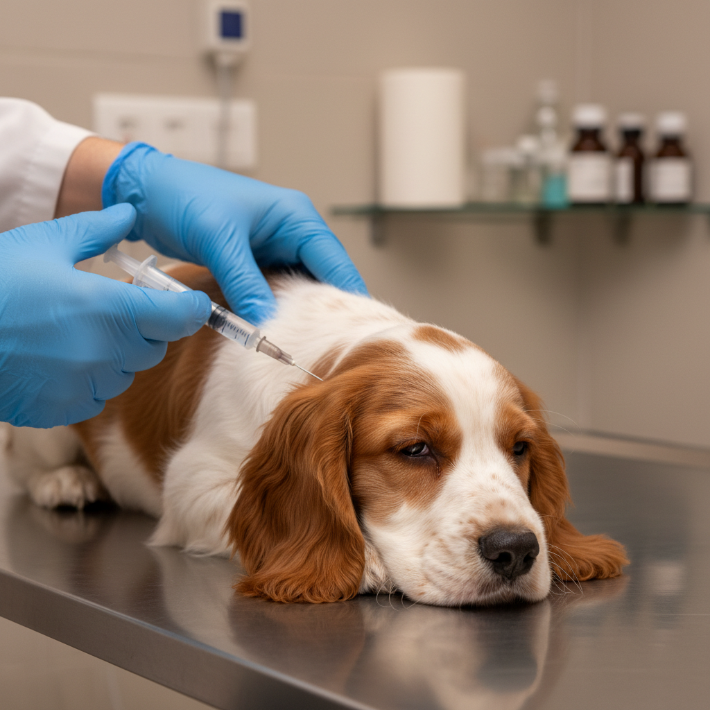 Cocker spaniel puppy being microchipped