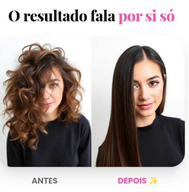 Antes e depois da Escova Alisadora 3 em 1