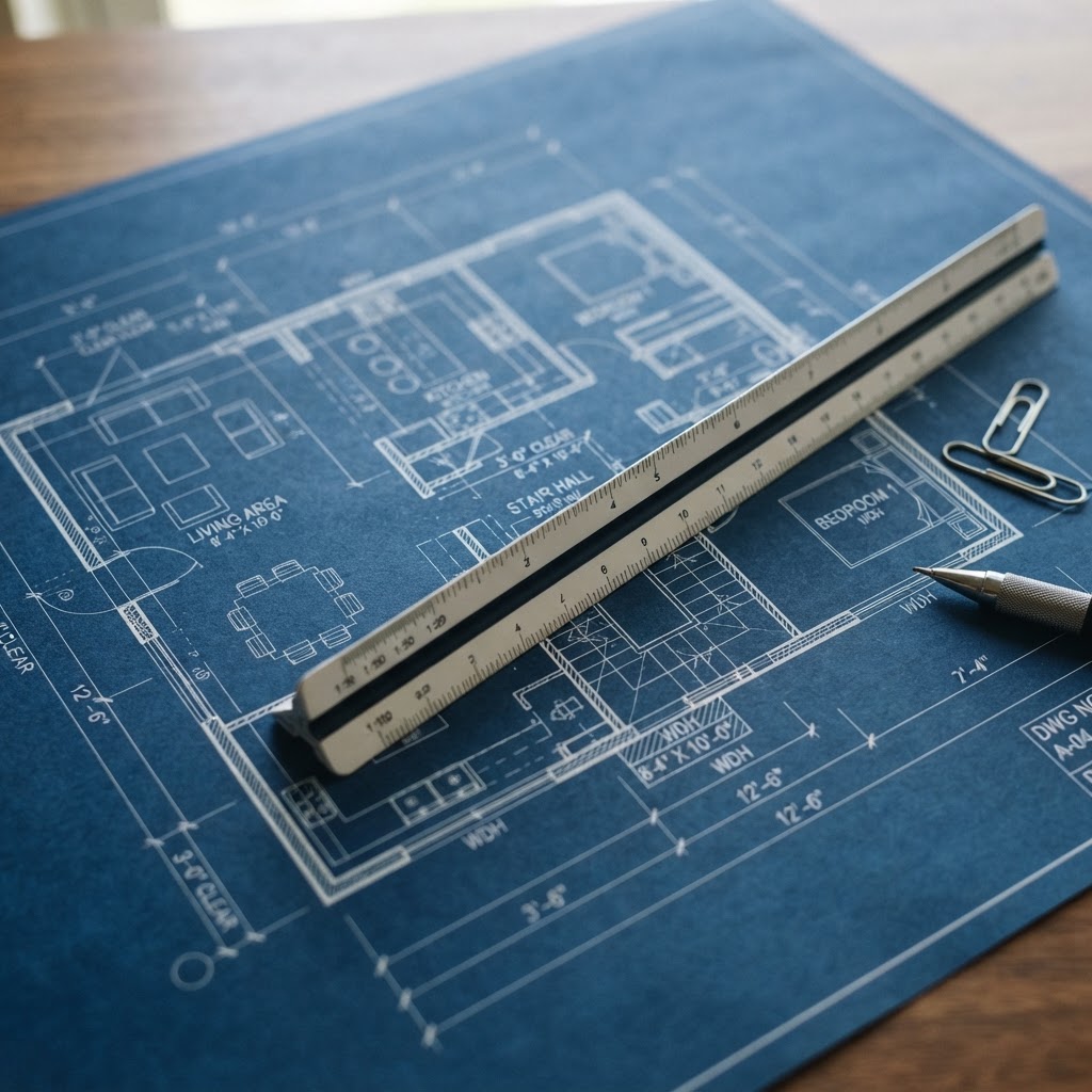 Blueprint floor plan close-up