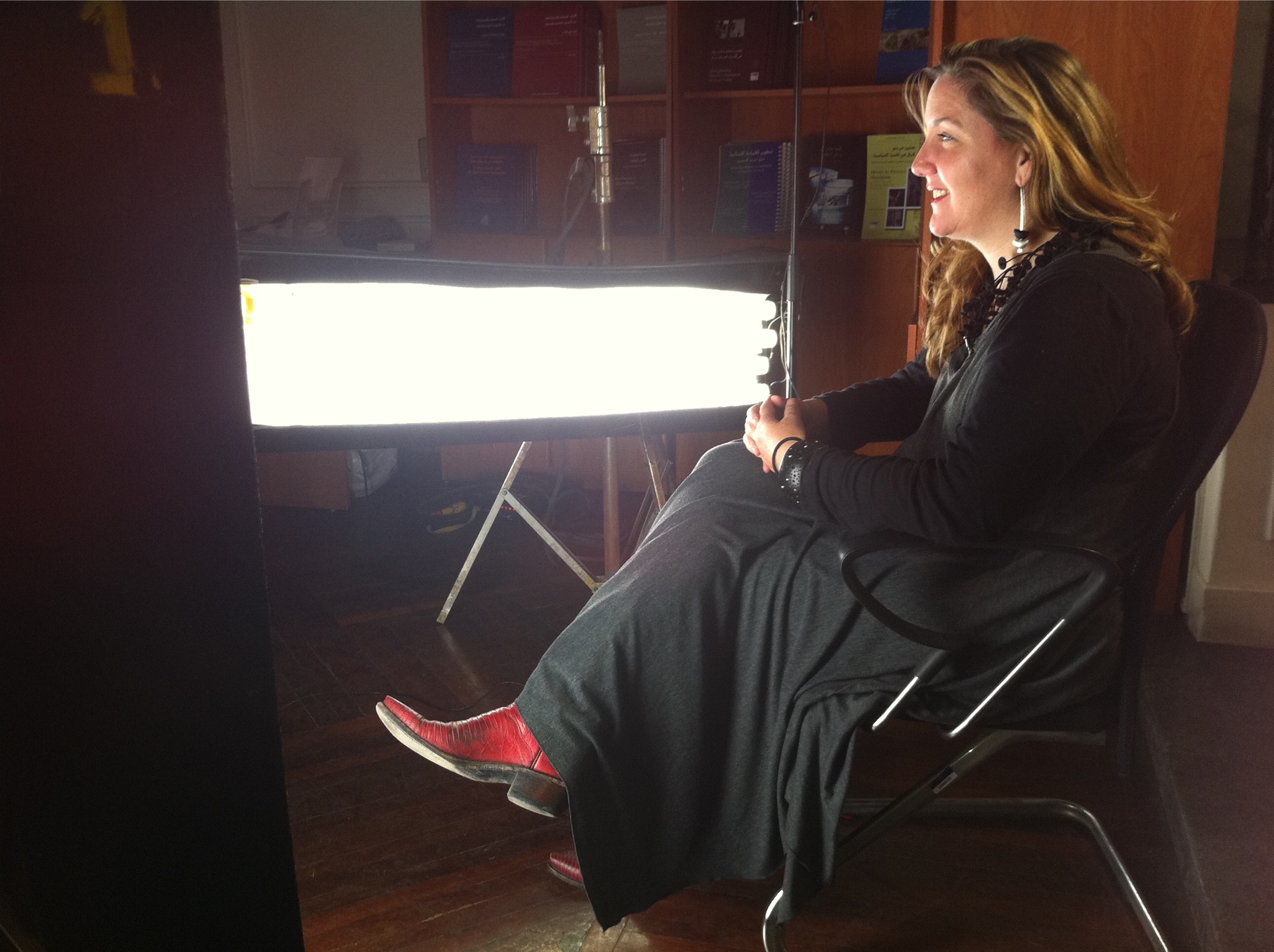 Amy Pritchard being interviewed in Egypt