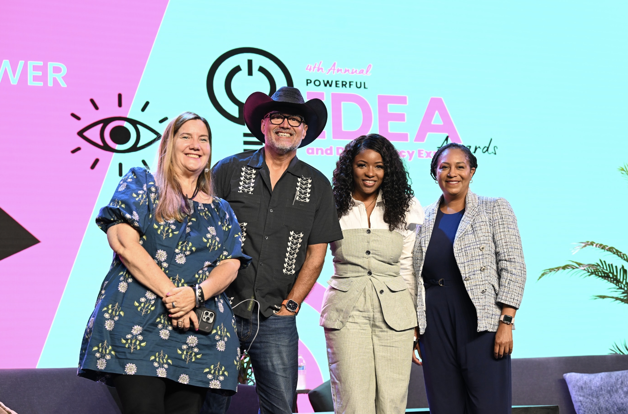 Amy with Chuck Rocha, Congresswoman Jasmine Crockett, and DNC Vice-Chair Reyna Walters-Morgan at the Powerful IDEA Awards