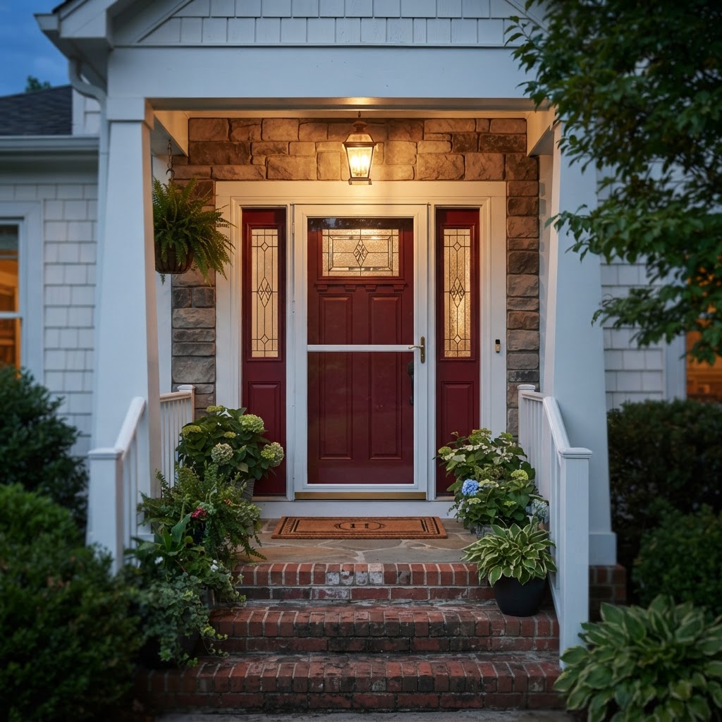 Entry door with a matching storm door installed on a Northeast Ohio home
