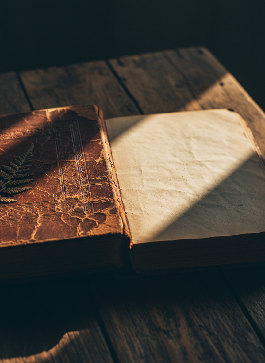 Libro antiguo iluminado por un rayo de luz